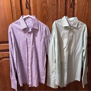 2 Charles Tyrwhitt multi Check and Green Dress‎ Shirts Both Mens size 17/37”